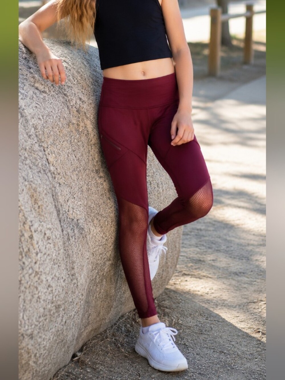 Ivivva by Lululemon Girls Maroon Mesh Panel High-Rise Athletic Leggings Dance
